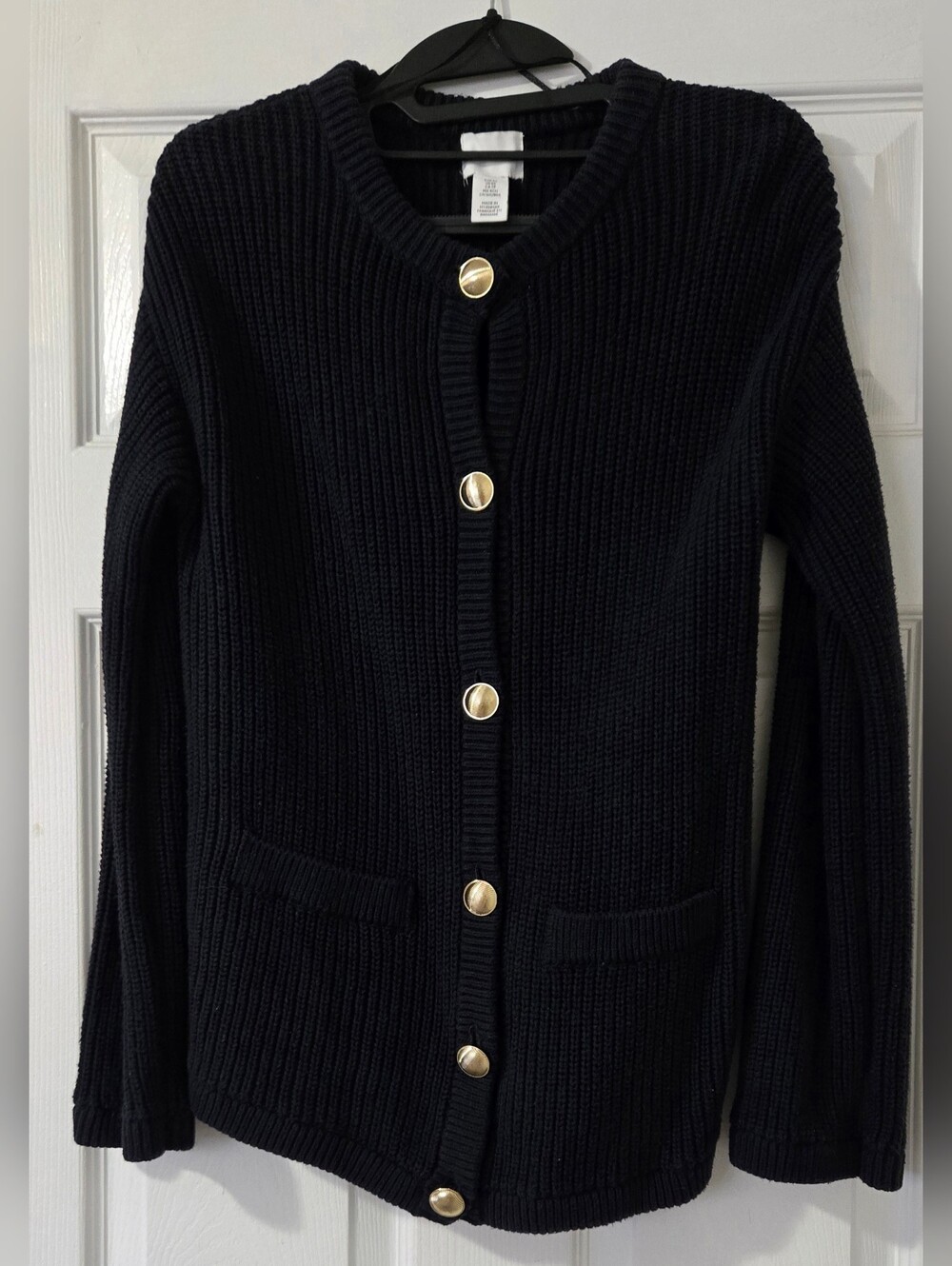 H&M Black Ribbed Knit Cardigan with Gold Buttons